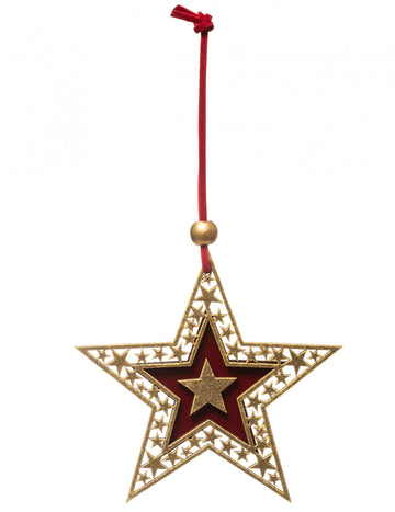Suspension pour sapin étoile pour Noël dorée et rouge