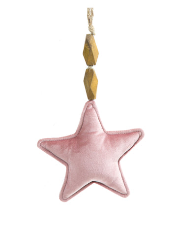 Rózsaszín bársony csillag függődísz 15 cm 