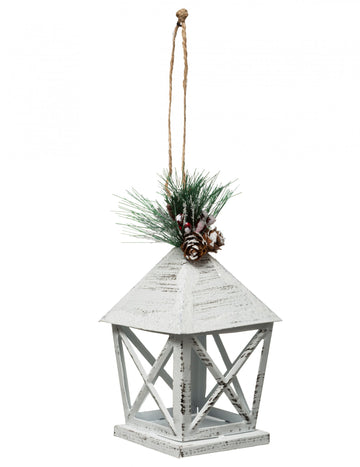 Fehér lámpás karácsonyfadísz 13.5 cm fém