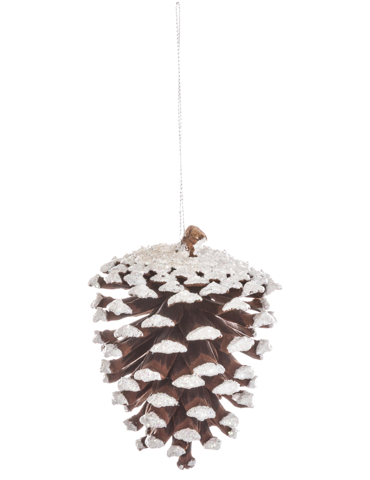 Suspension pomme de pin pour sapin enneigée marron et blanc