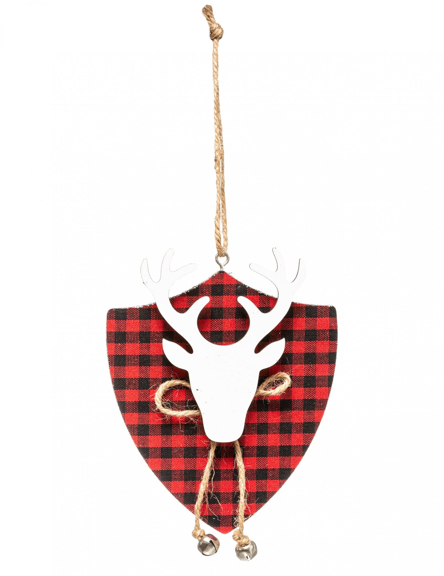 Tartan rénszarvasfejes függőlámpa 14 cm fenyőfára