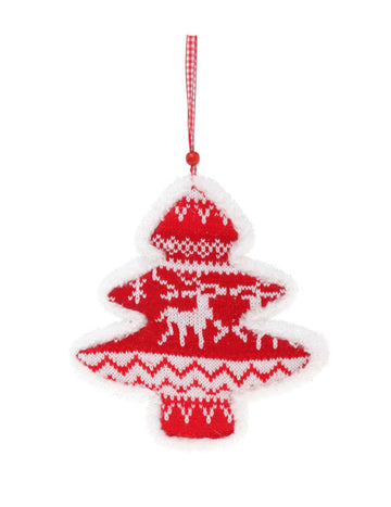 Piros és fehér fenyőfa függődekoráció 20 cm Karácsonyi pulóver minta