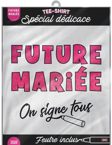 T-shirt Enterrement de vie de jeune fille pour future mariée blanc et rose pailleté avec feutre inclus