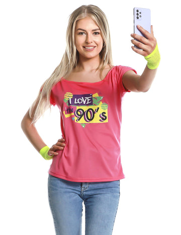 T-shirt I love the 90's pour femme rose avec imprimé rétro