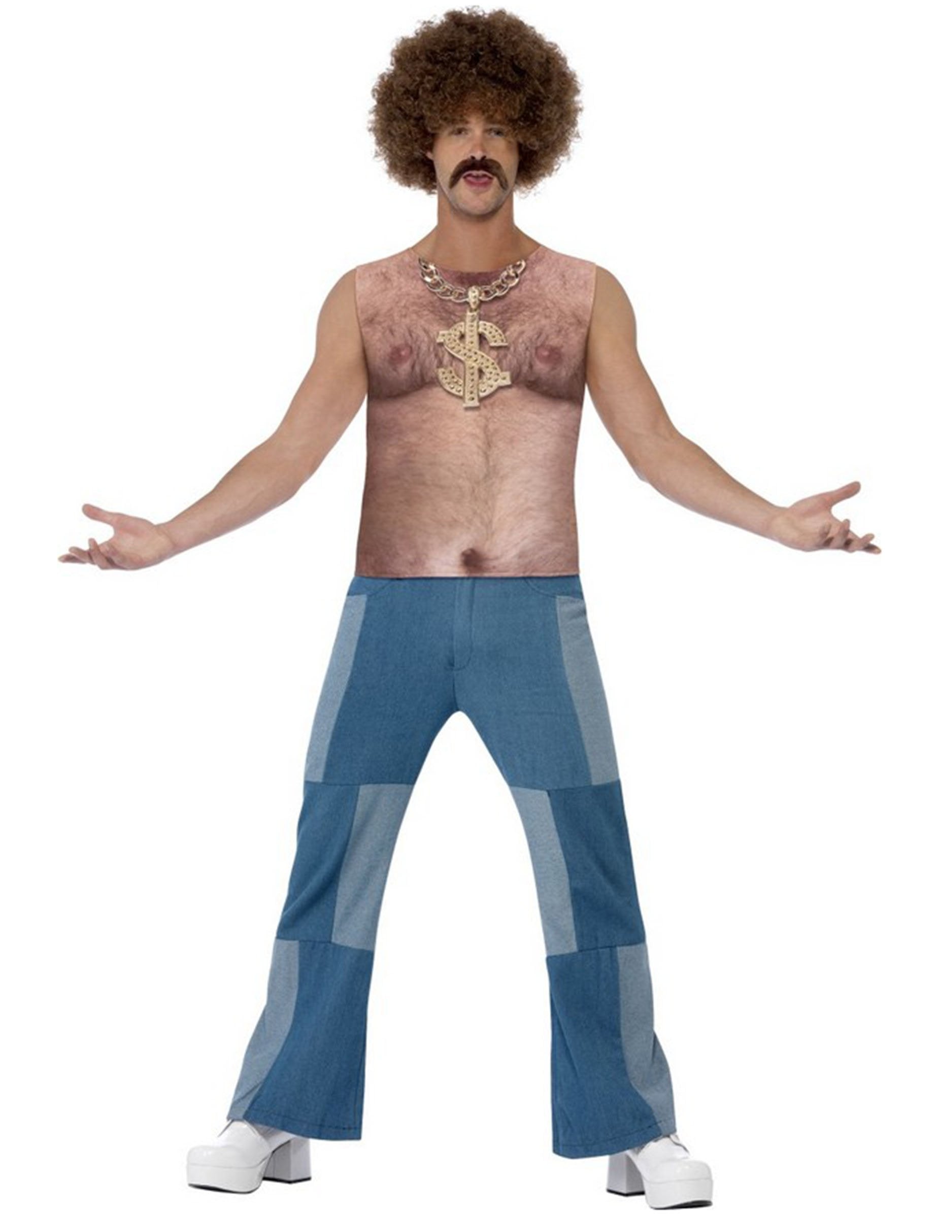 Felnőtt szőrös mellű póló dollárnyaklánccal nyomtatva