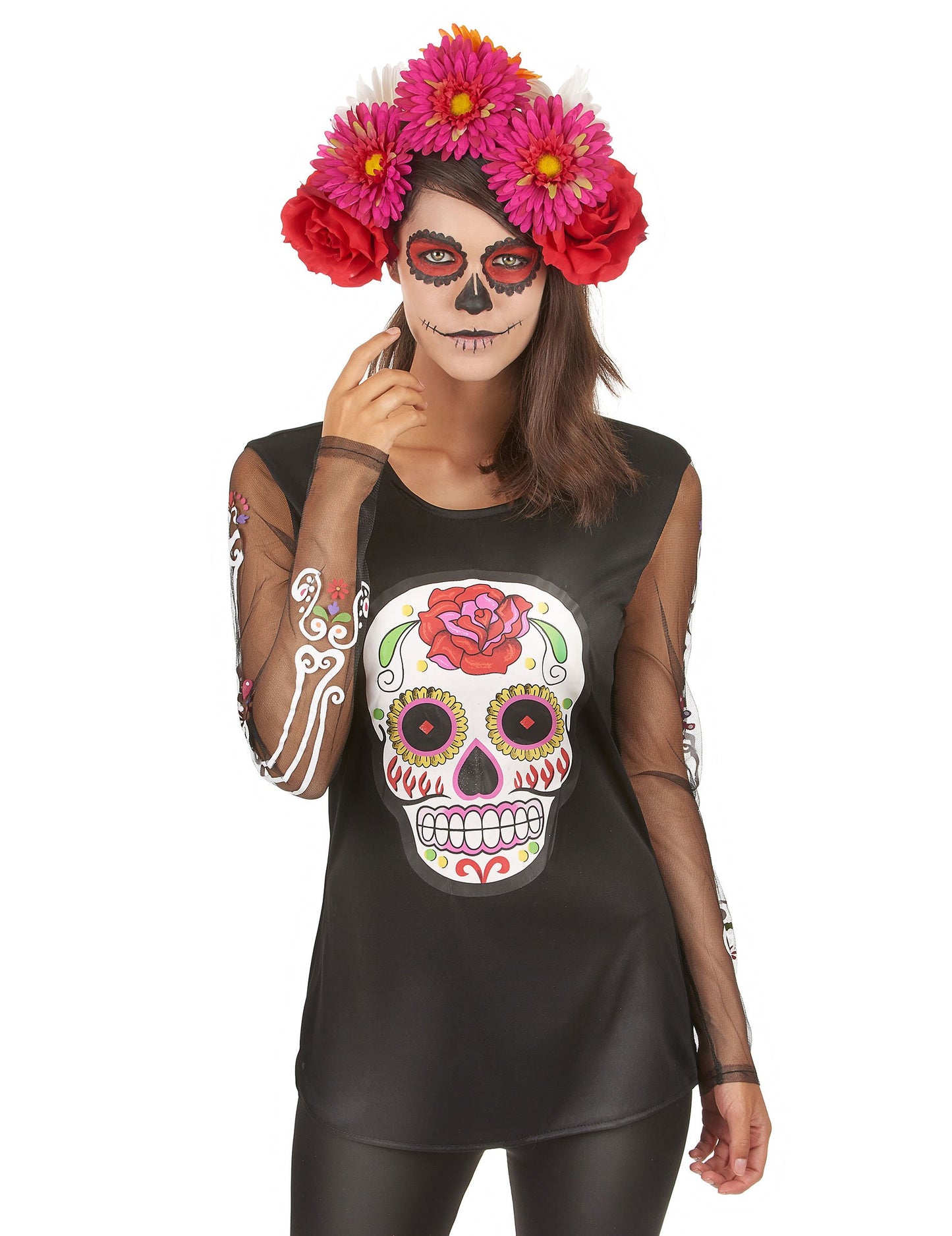 Színes csontváz póló nő dia de los muertos