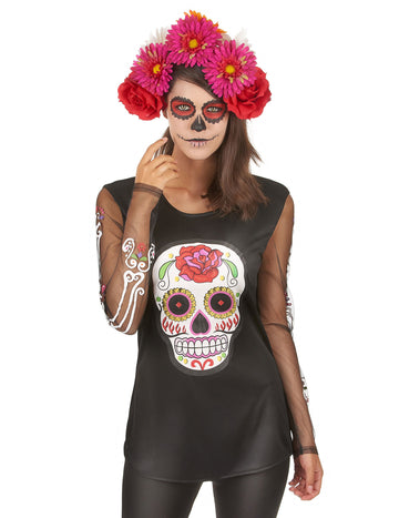 Színes csontváz póló nő dia de los muertos