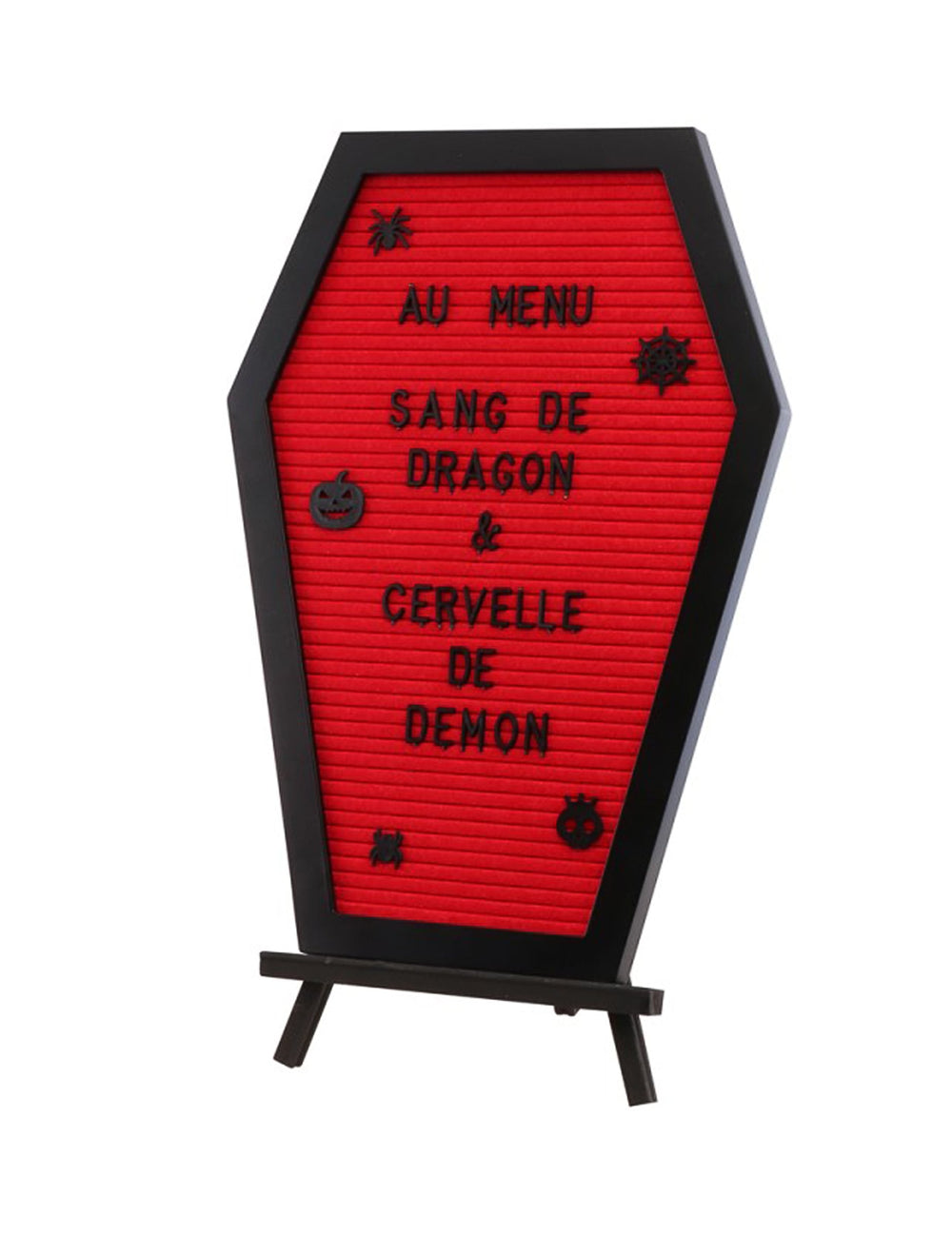 Tableau cercueil personnalisable pour décoration rouge et noir avec lettres et support