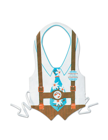 Tablier fête de la bière Edelweiss pour adulte blanc et marron avec cravate bleue fleurie