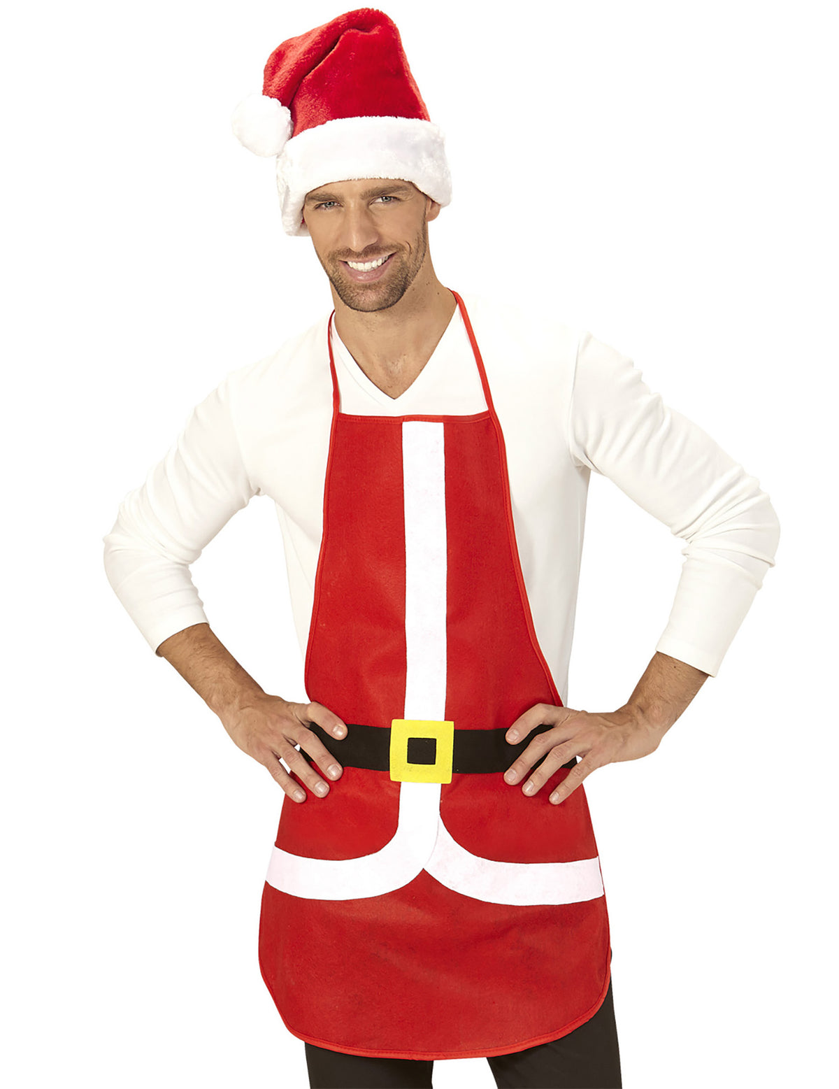 Tablier de Noël pour adulte rouge avec motif costume de Père Noël
