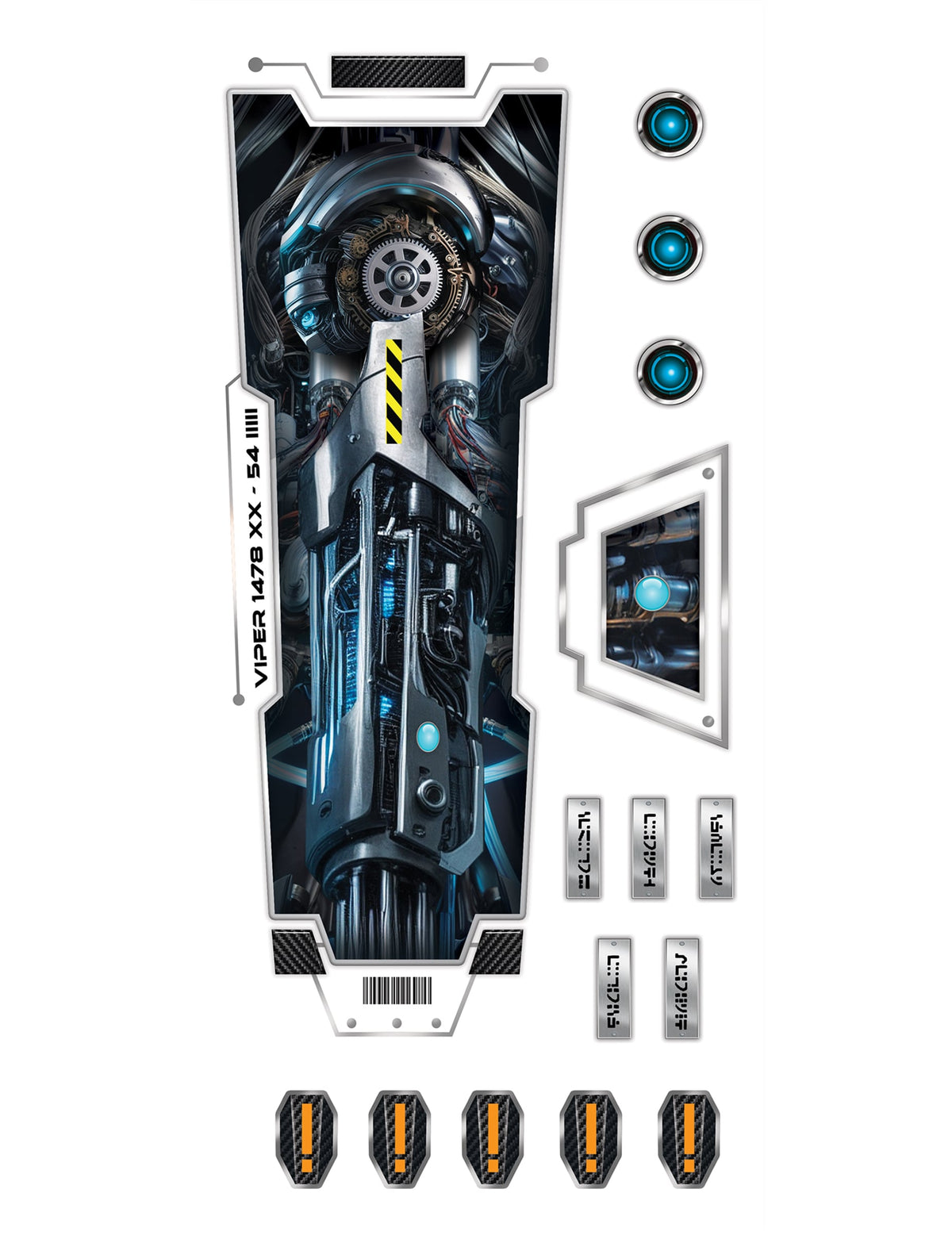 Vue d'ensemble de la planche du tatouage bras robot futuriste