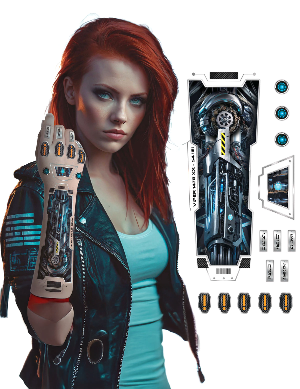 Tatouage bras robot futuriste pour adulte gris et bleu