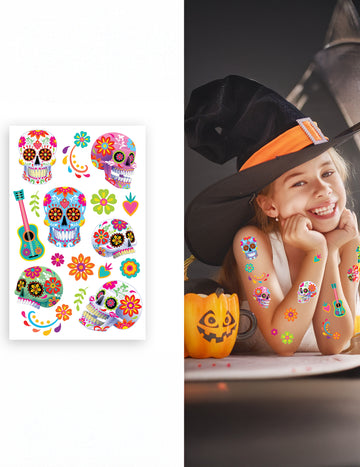 Színes Dia de los Muertos tetoválások