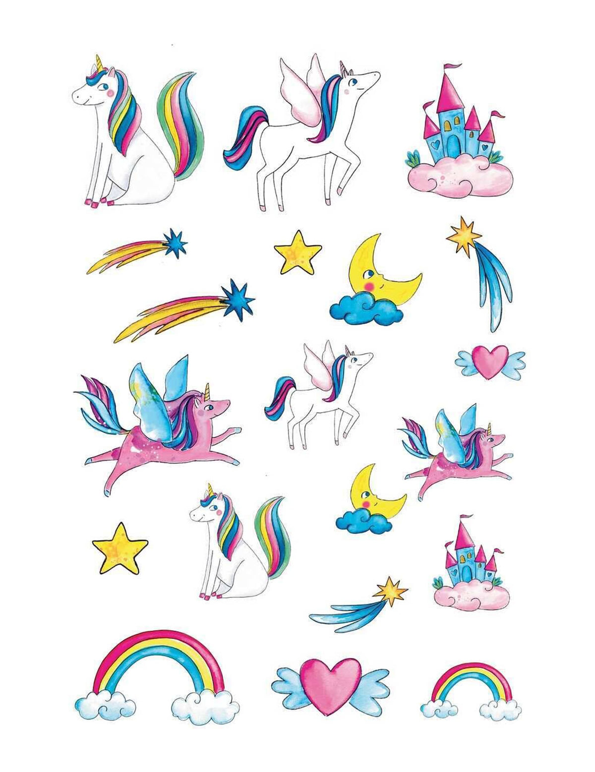 Tatouages licornes féériques pour enfant multicolores