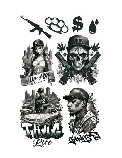 Planche de motifs variés du Tatouages thug life pour adulte