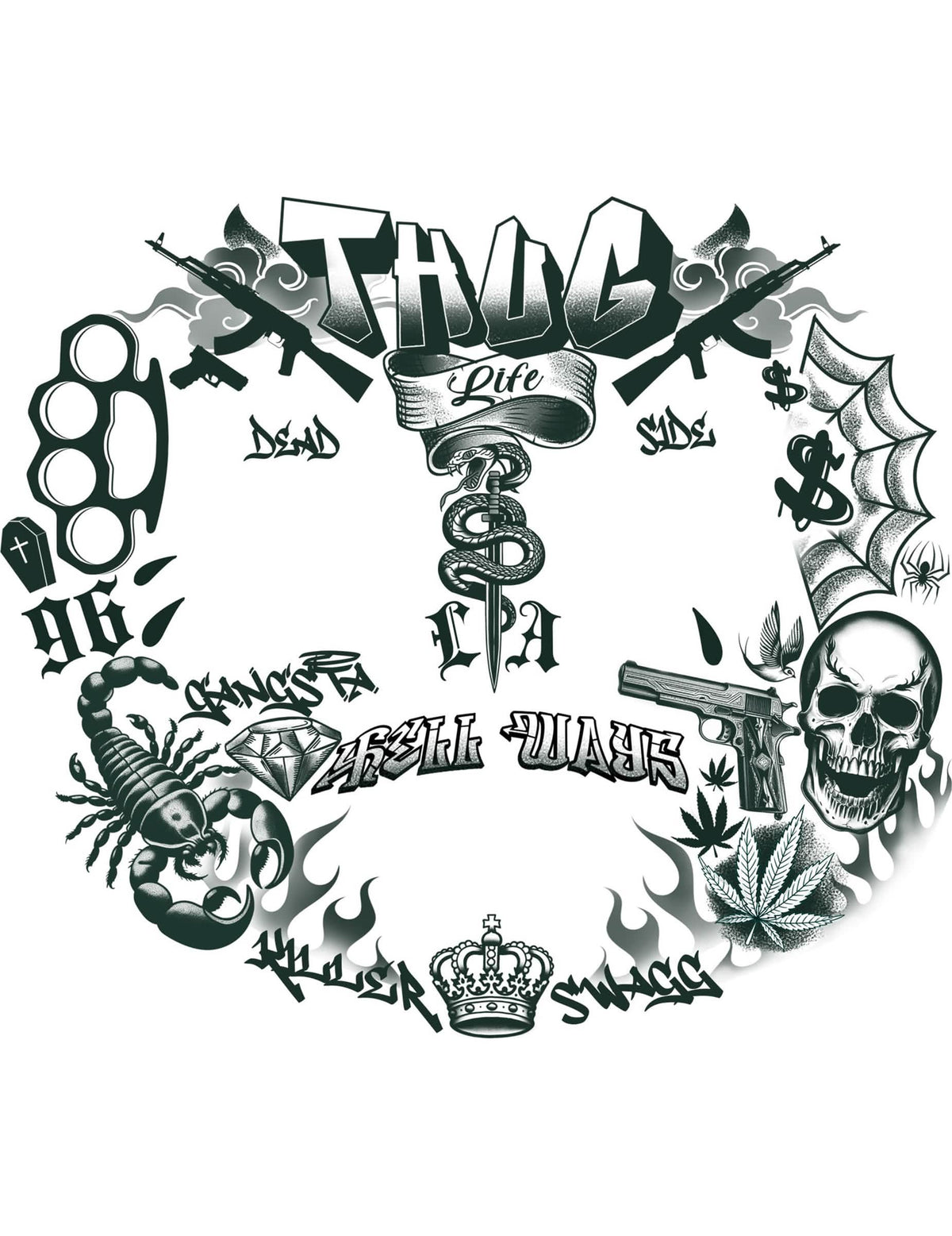 Détail de la planche des tatouages de visage thug life
