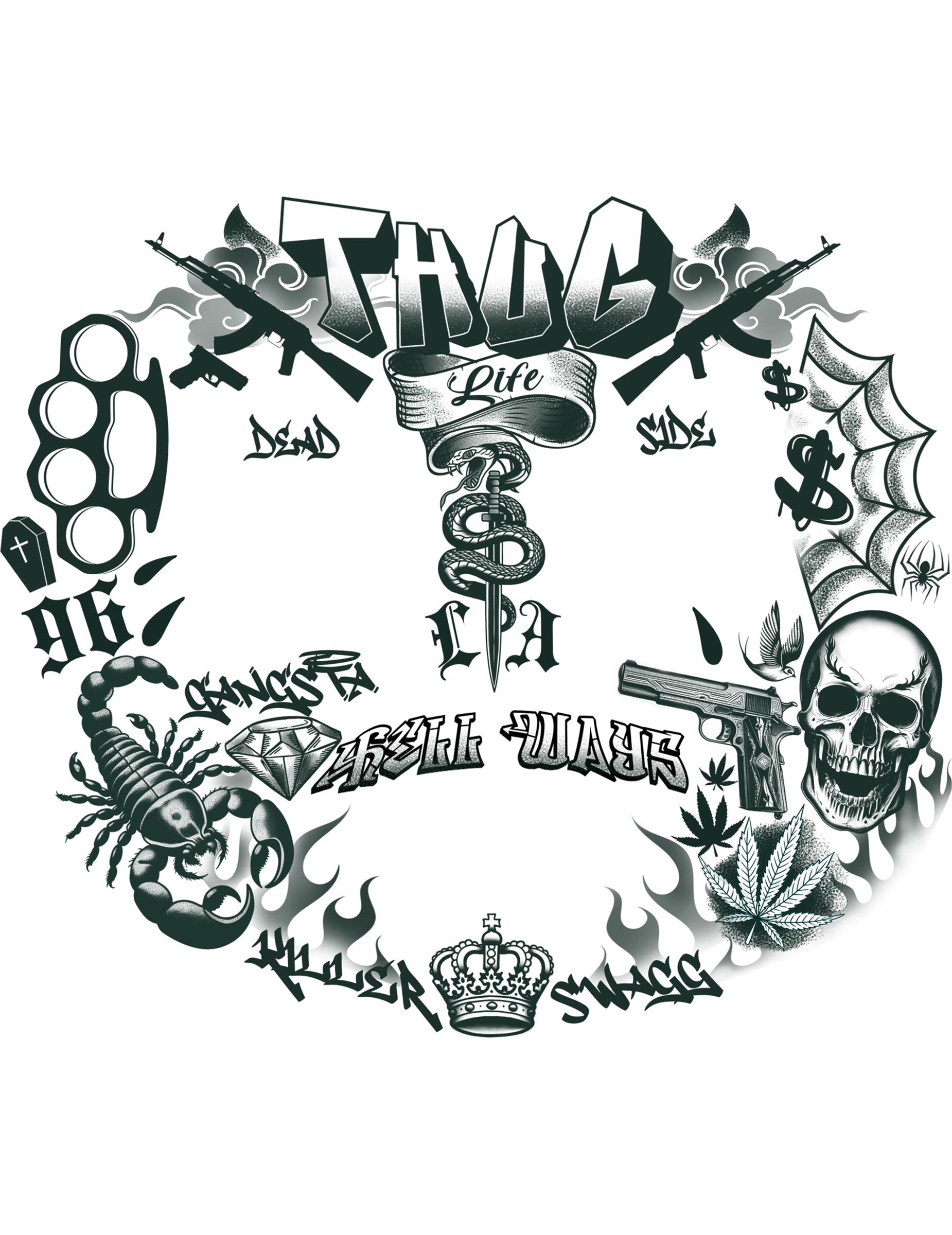 Détail de la planche des tatouages de visage thug life