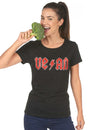 Tee-shirt Vegan pour femme noir avec logo rouge style rock