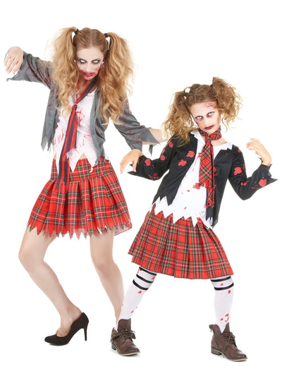Zombi iskoláslány anya/lánya páros jelmez Halloweenre