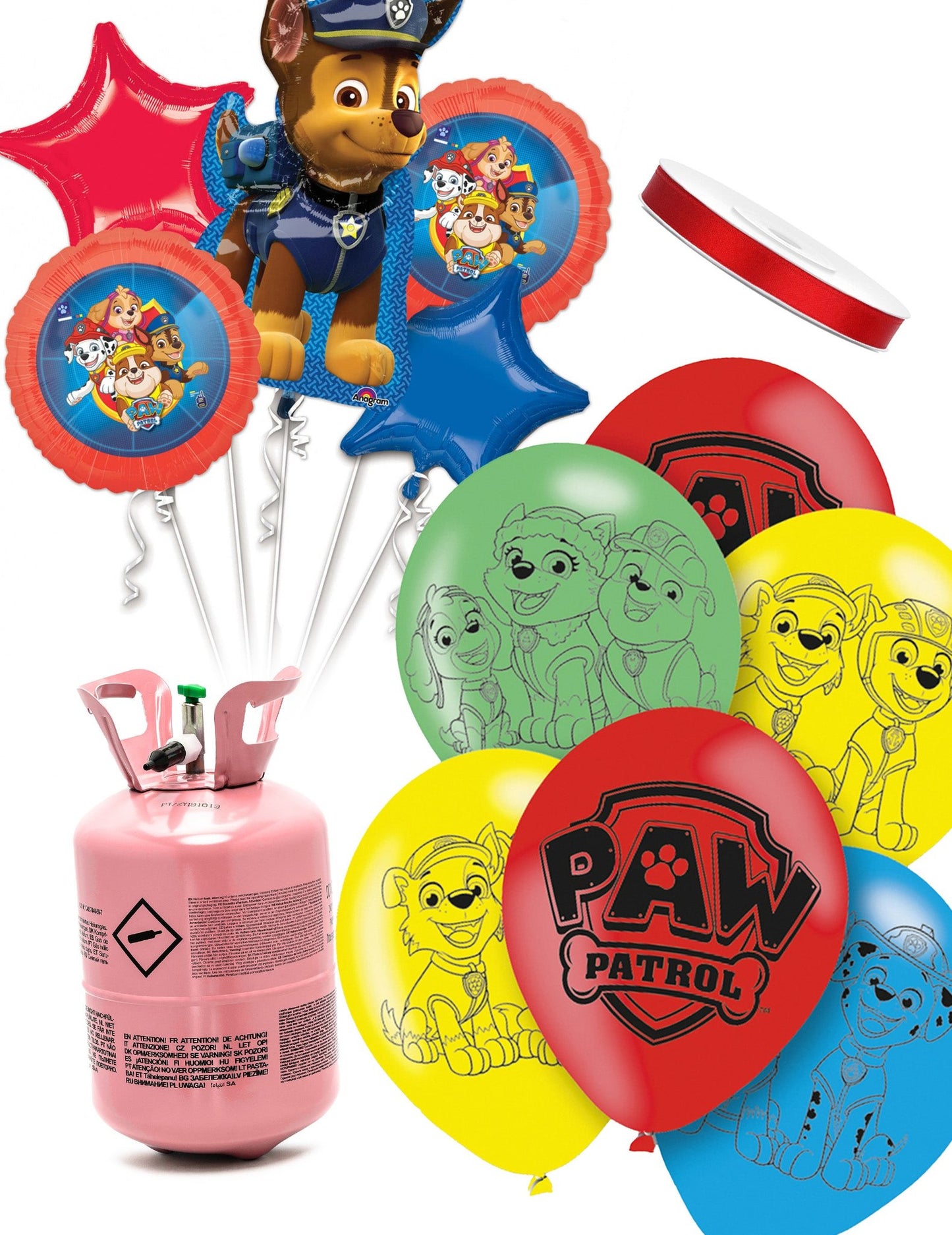 Kit bouteille d'hélium avec 11 ballons Pat Patrouille™ et ruban