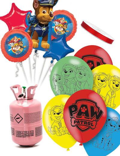 Hélium palack szett 11 Paw Patrol™ lufival és szalaggal