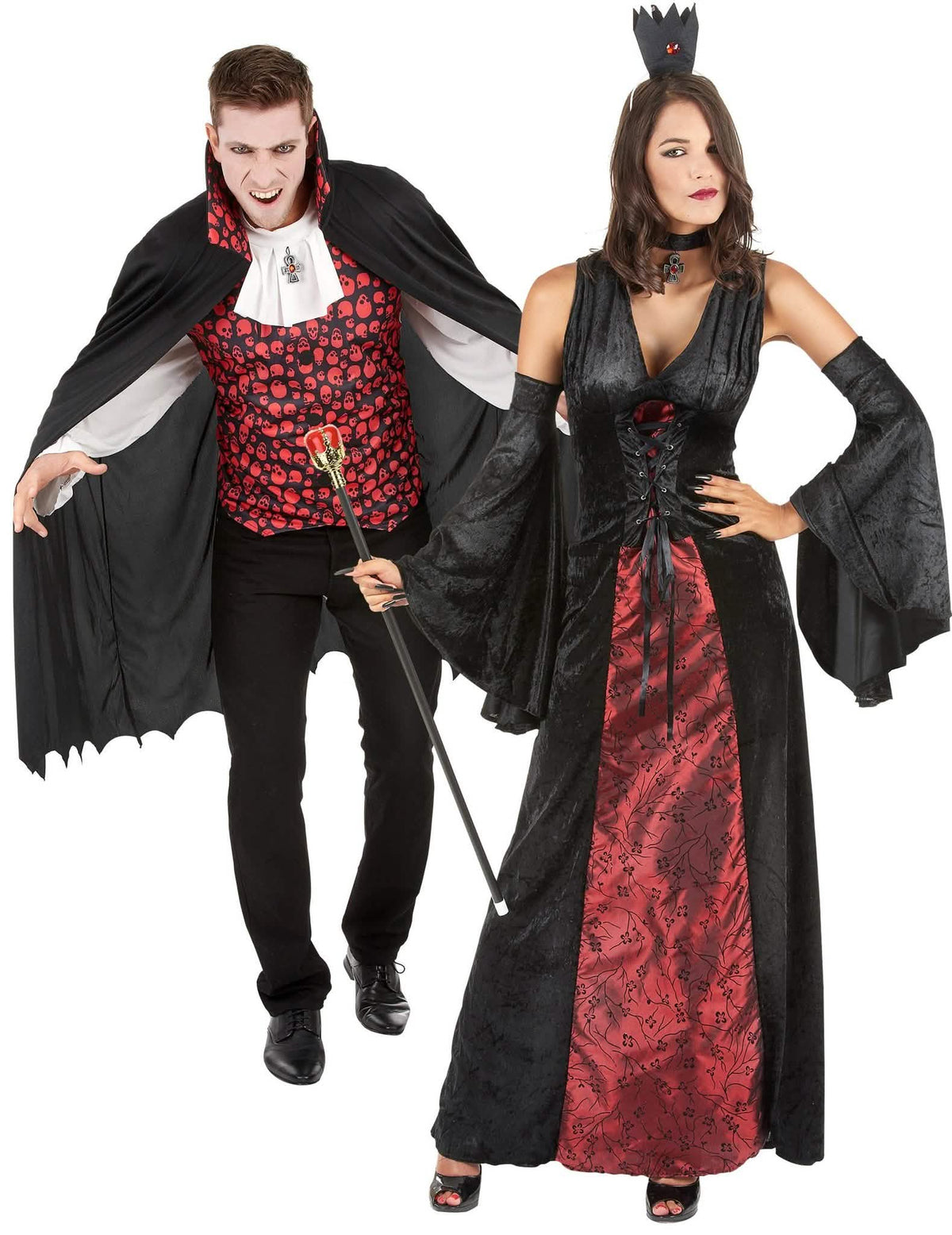 Párnak való fenséges vámpír jelmez Halloweenre, felnőtteknek
