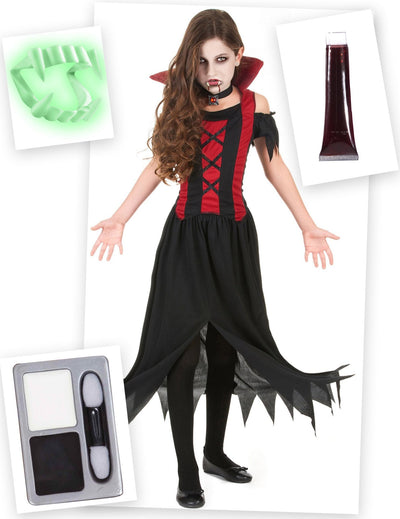 Vörös vámpír farsangi jelmez lányoknak Halloweenre