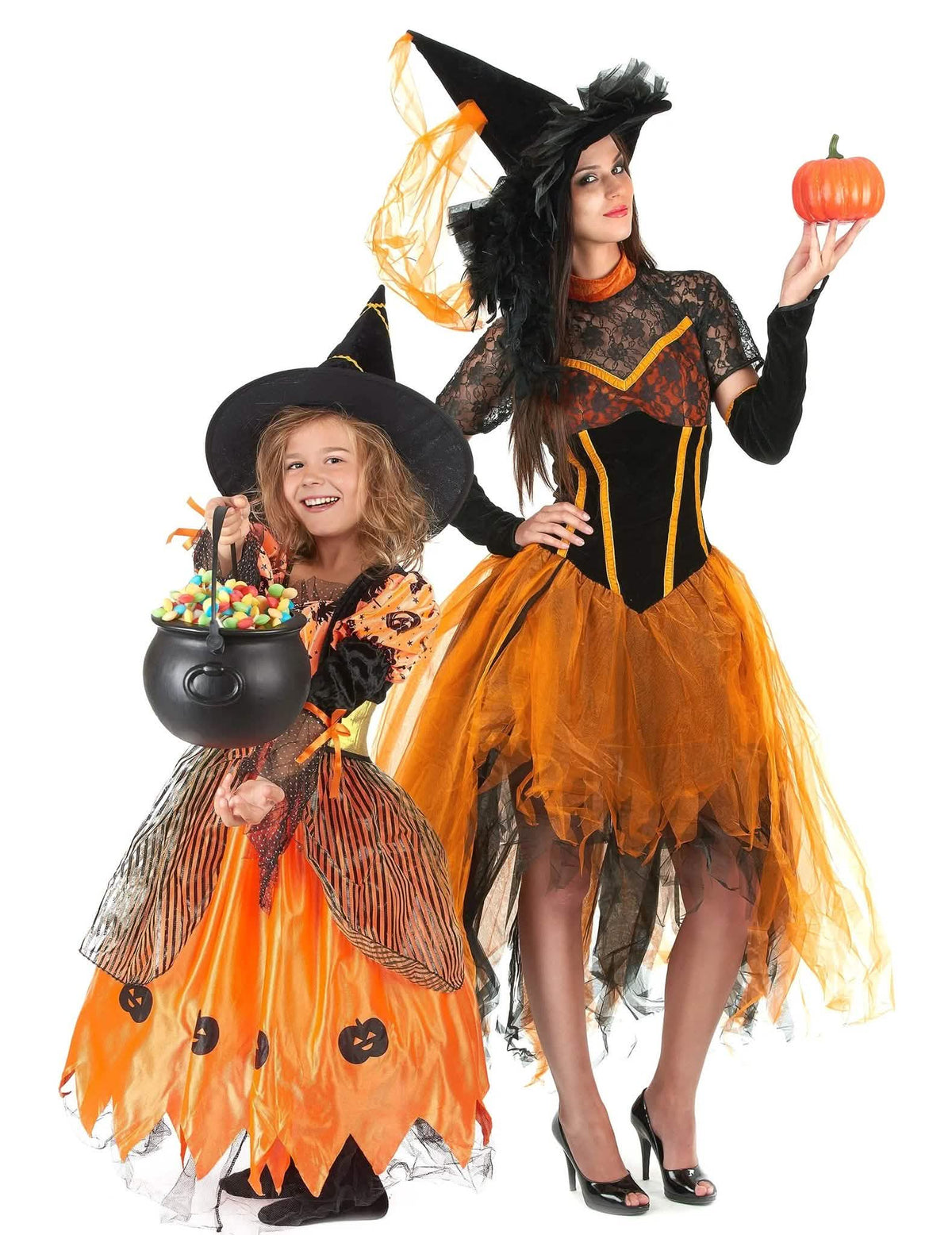narancssárga boszorkány anya-lánya páros jelmez Halloweenre
