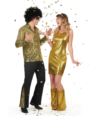 Felnőtt Arany Flitteres Diszkó Pár Jelmez