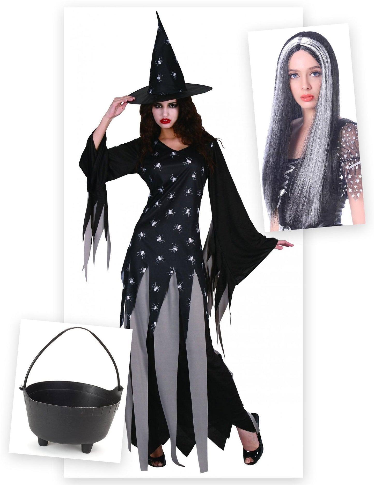 Boszorkány női jelmezcsomag üsttel és parókával Halloweenre