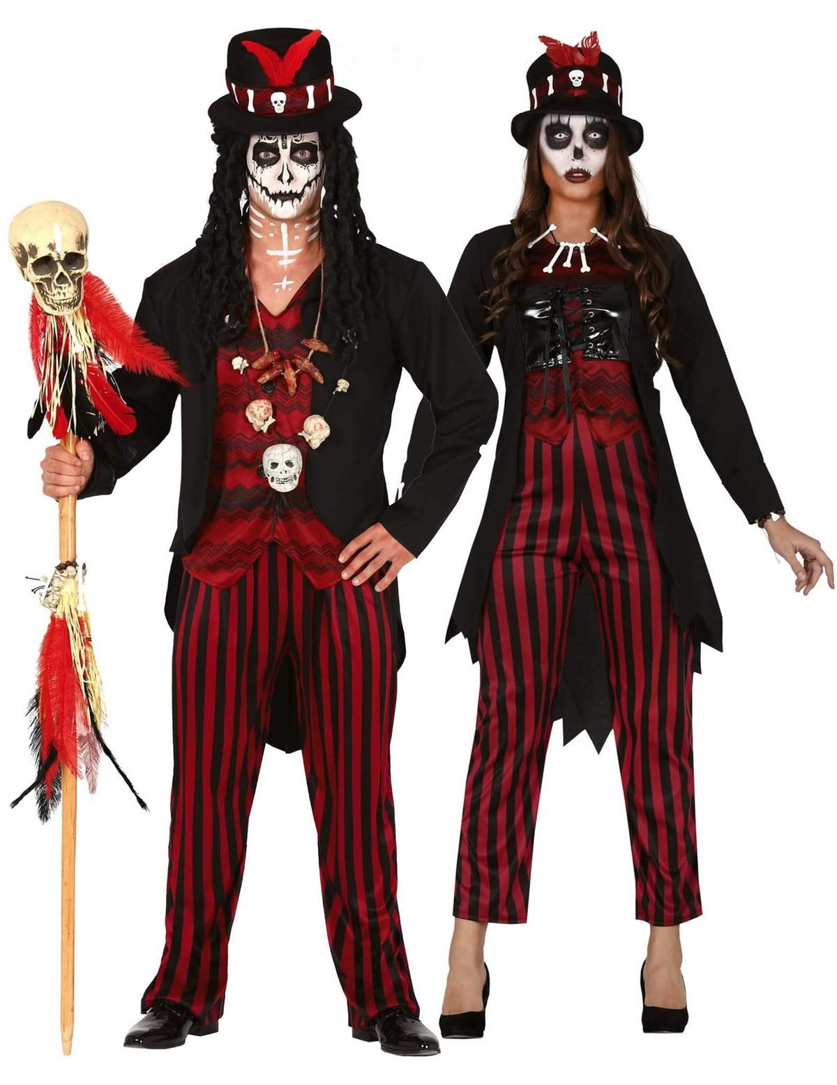 Csíkos voodoo varázsló páros jelmez felnőtteknek