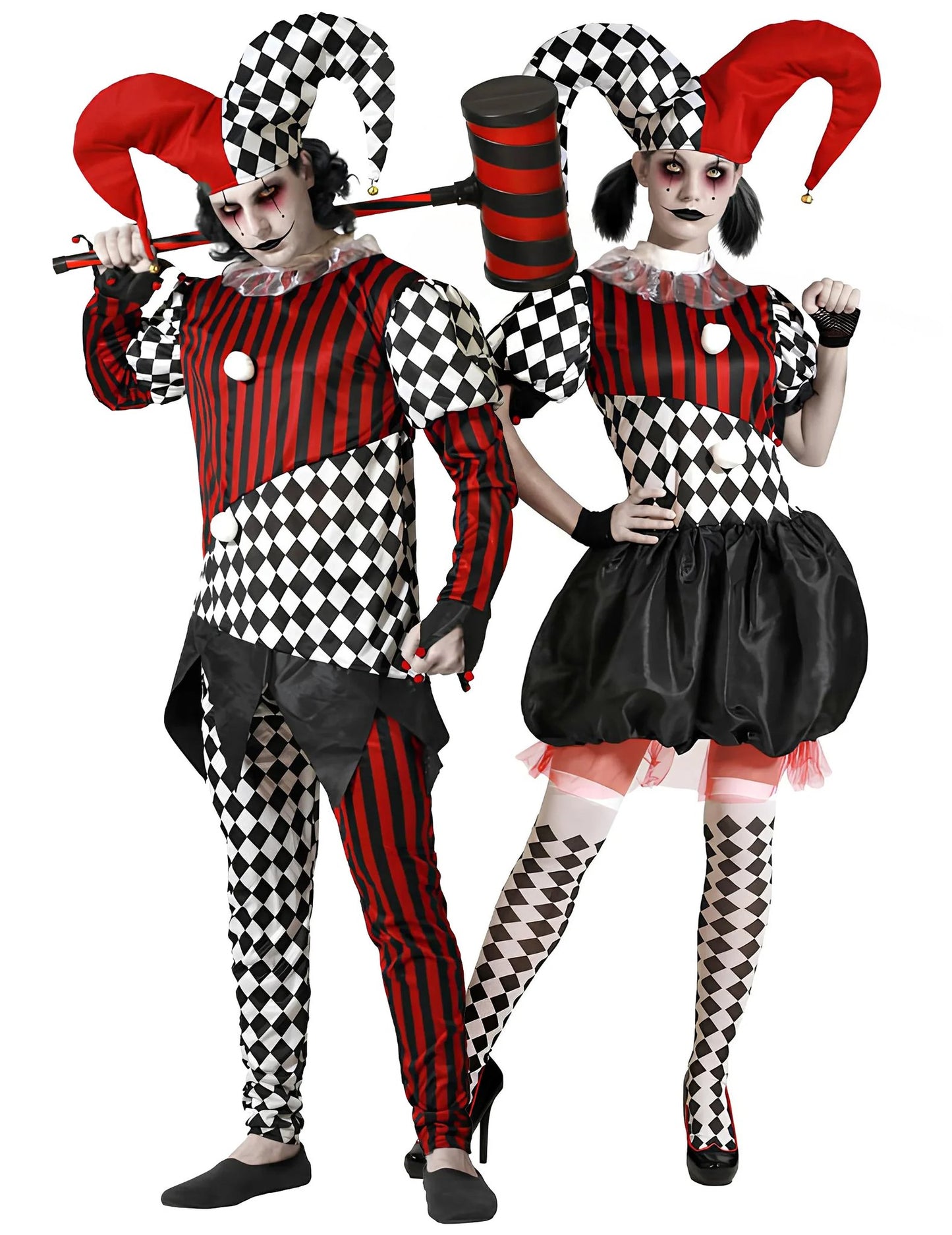 Felnőtt ijesztő Arlekin páros jelmez Halloweenre