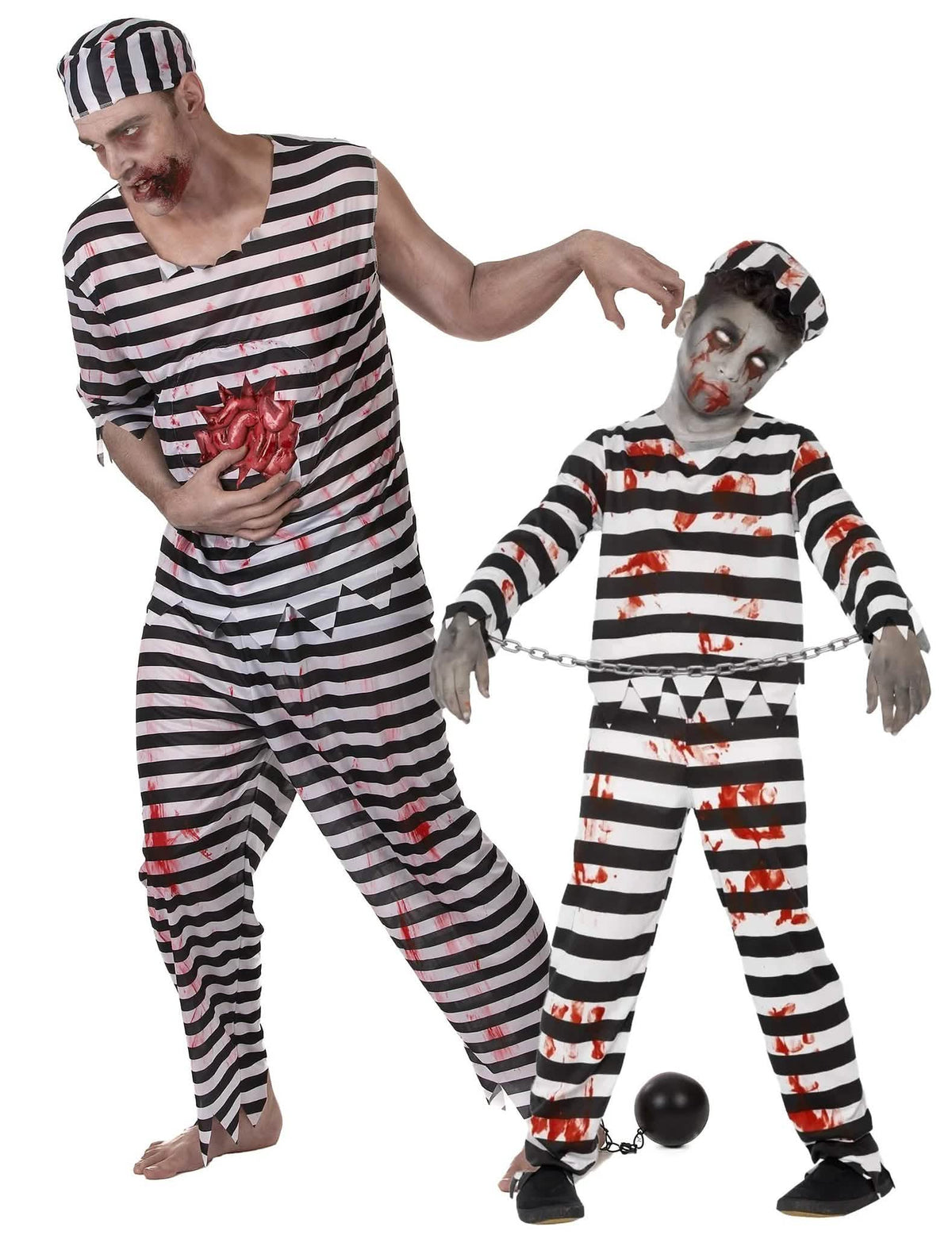 ijesztő zombi rabpáros jelmez apa és fia Halloween