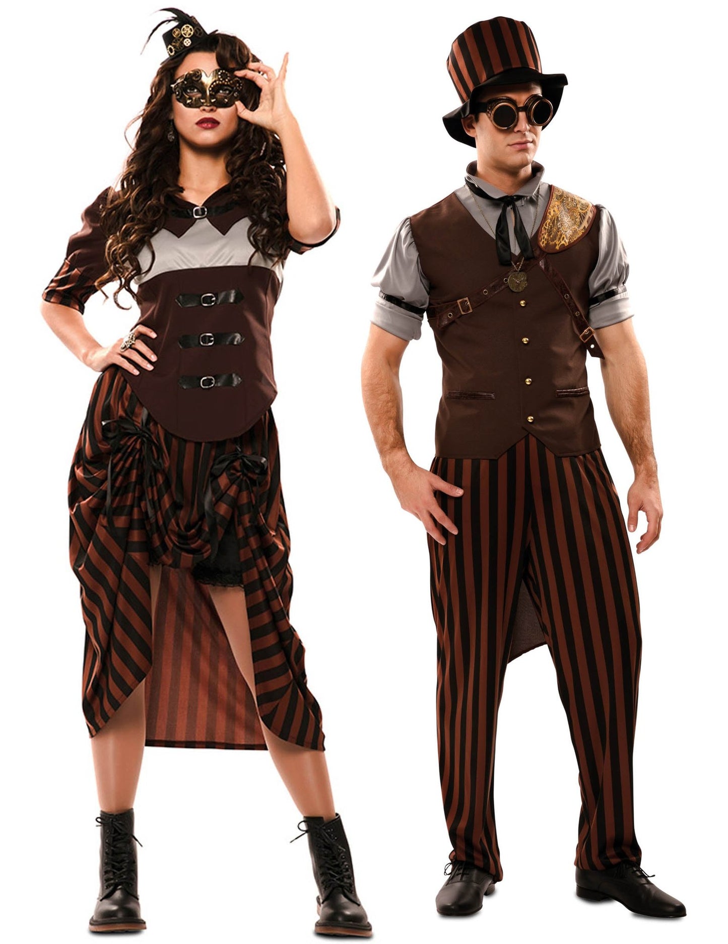 Déguisement de couple steampunk marron adulte
