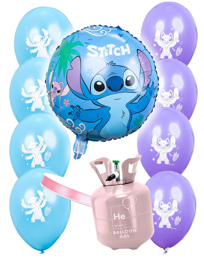 Héliumos palack szett 9 Stitch™ lufival és szalaggal