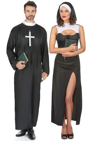 Déguisement de couple de nonne et de prêtre