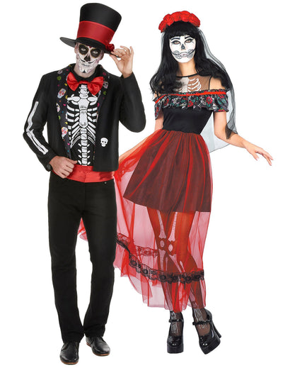 Páros csontváz Dia de los Muertos halloween jelmez felnőtteknek