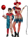 Színes bohóc anya és fiú páros Halloween jelmez