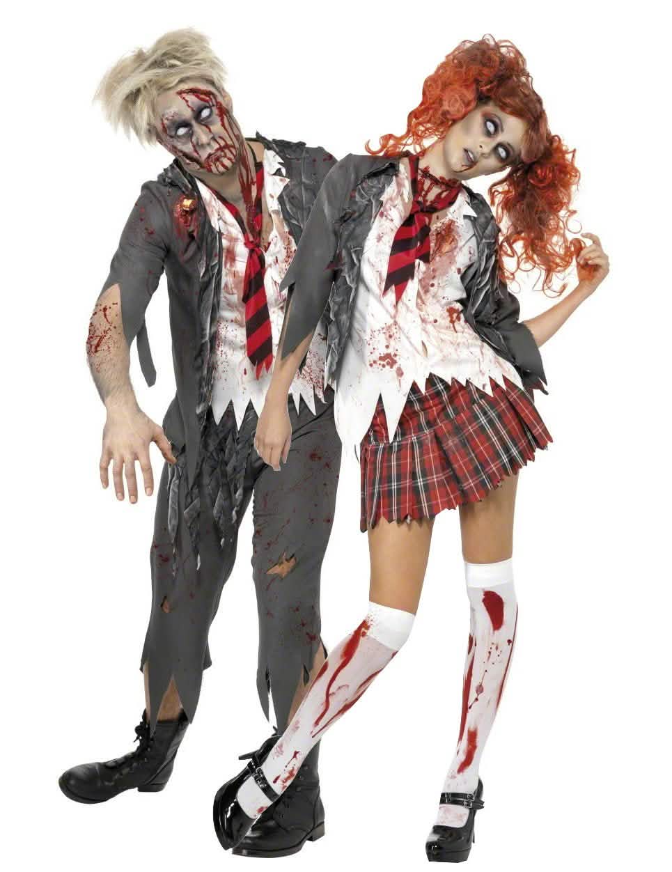 Zombi iskolás pár jelmezek Halloweenre