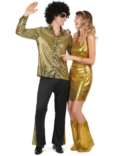 Felnőtt Arany Flitteres Diszkó Pár Jelmez