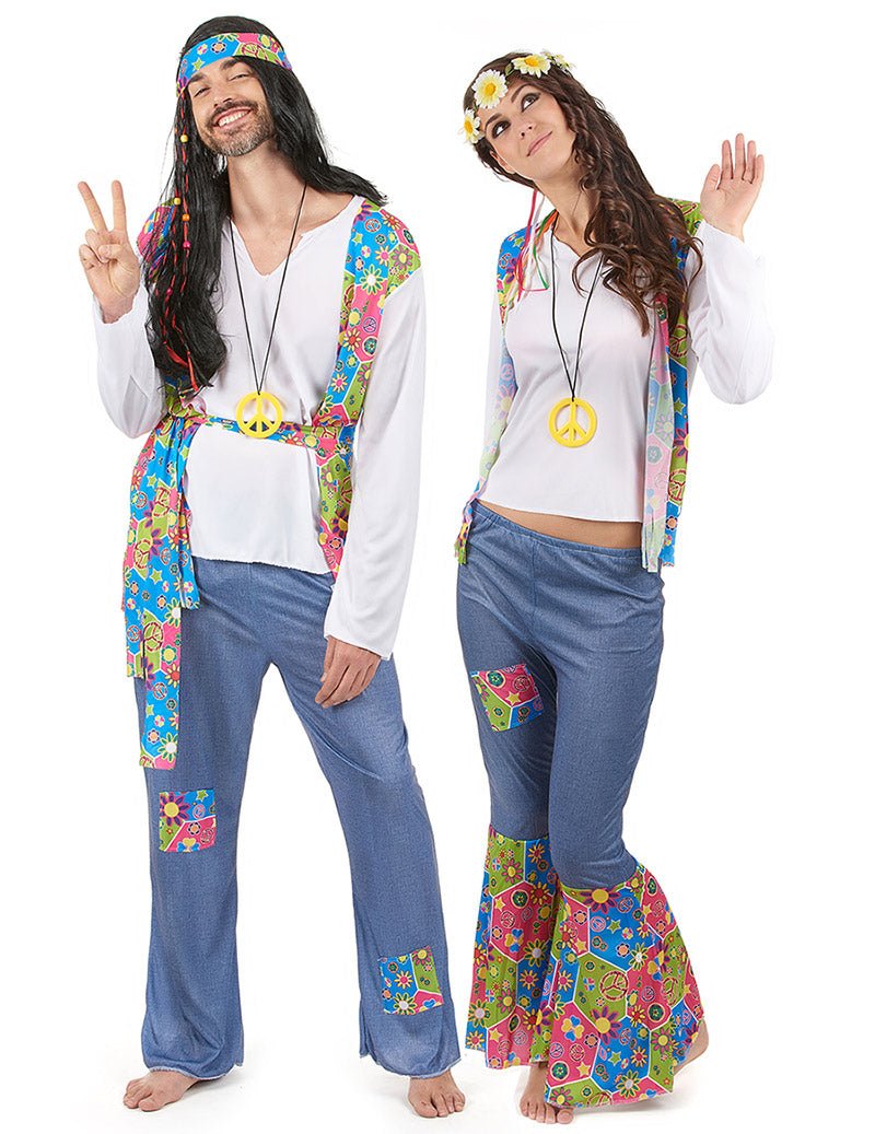 színes hippie pár jelmez felnőtteknek