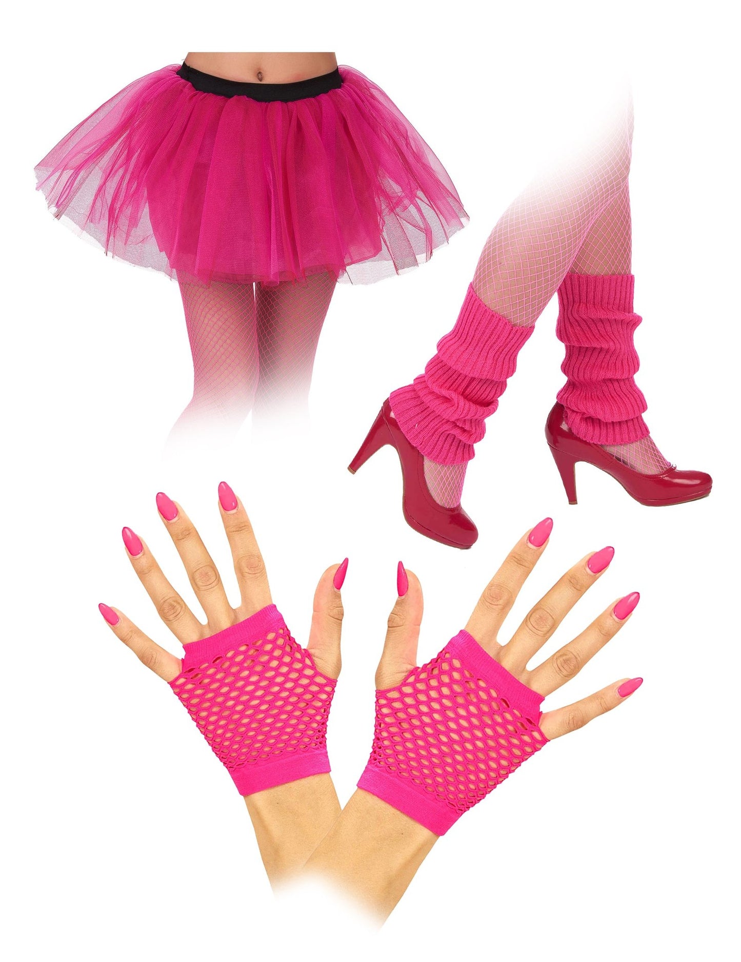 Kit accessoires rose fluo années 80 adultes