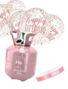 Hélium palack készlet 6 konfettis Happy Birthday lufival és szalaggal