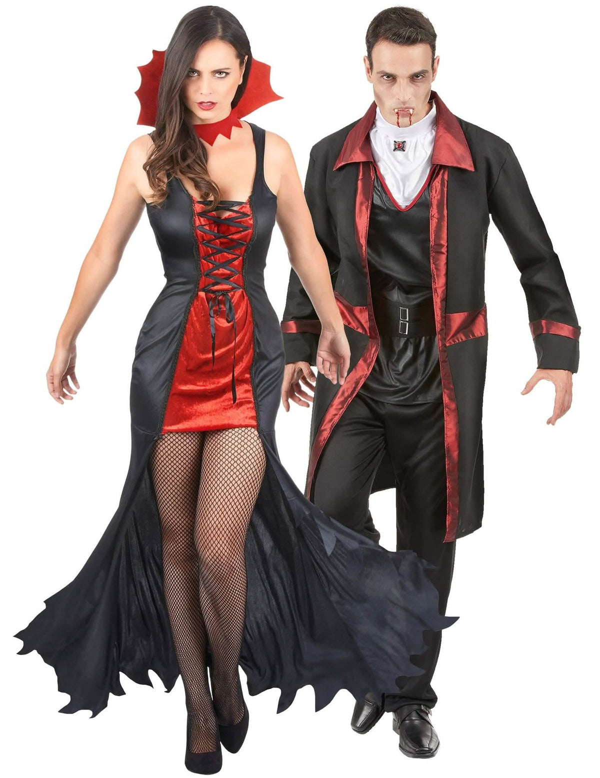 Piros és fekete felnőtt vámpír pár jelmez Halloweenre