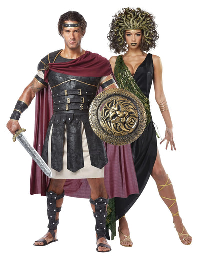Déguisement de couple gladiateur et méduse adultes