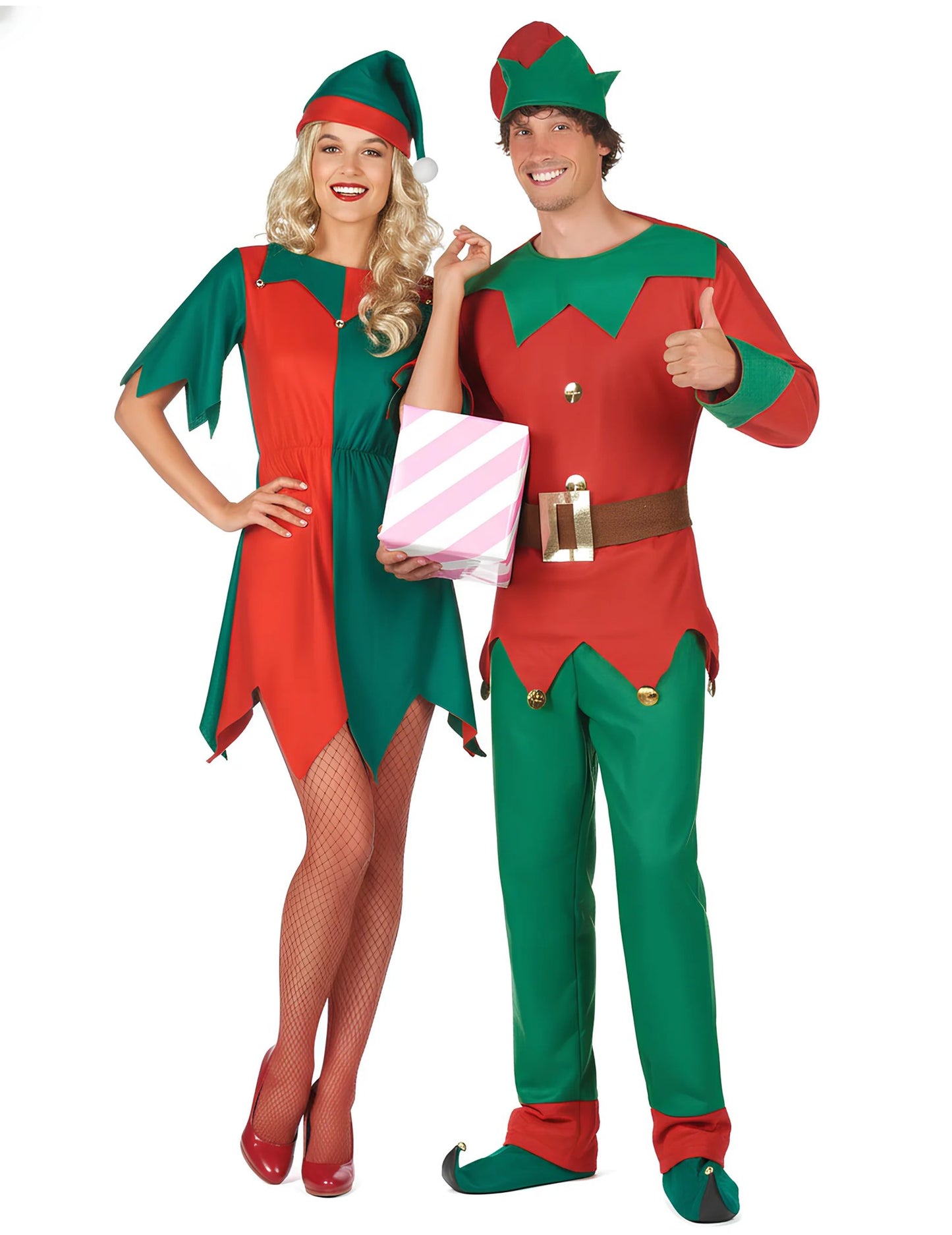 Déguisement de couple lutins de Noël adulte