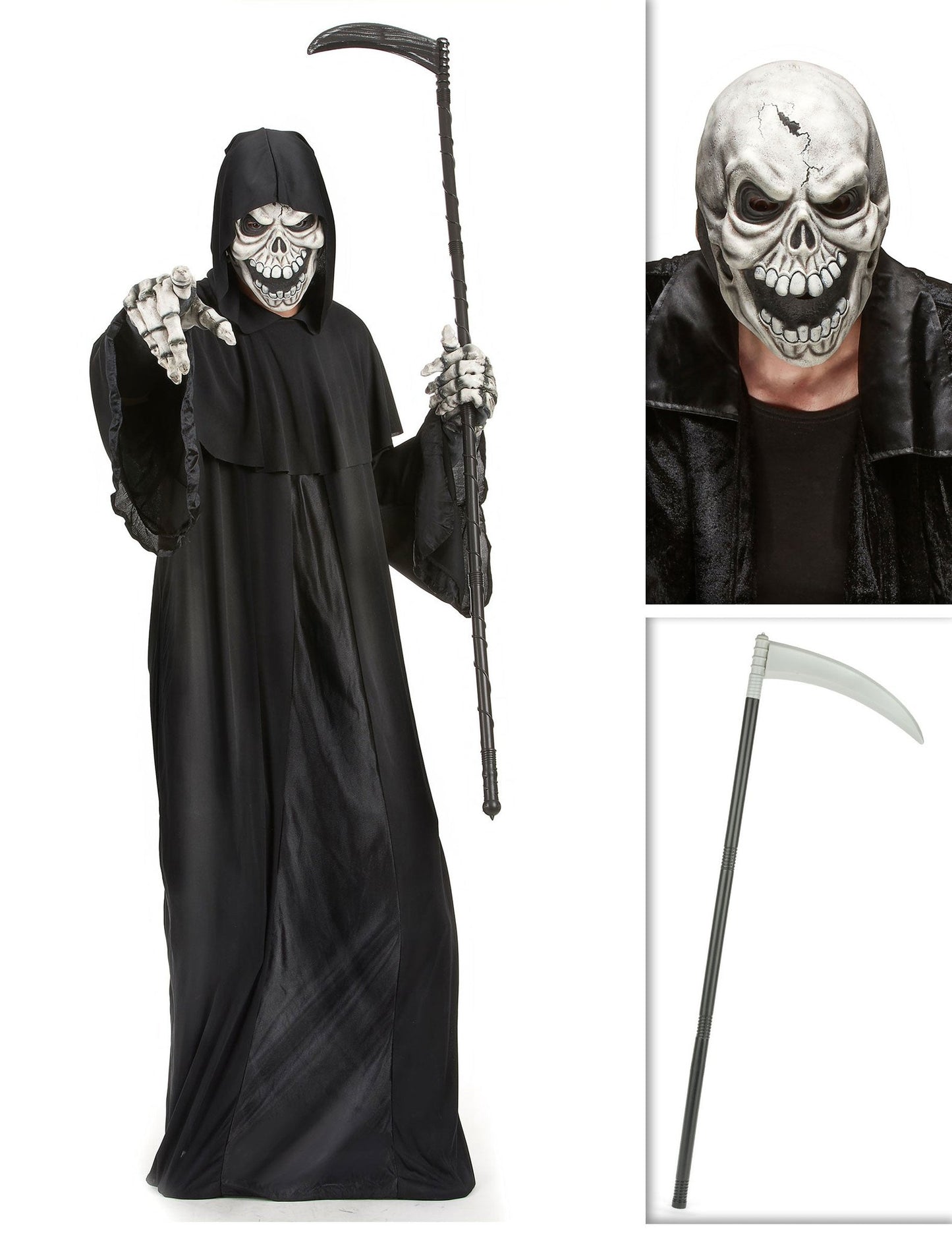 Kaszás jelmezcsomag kaszával és halloween maszkjával