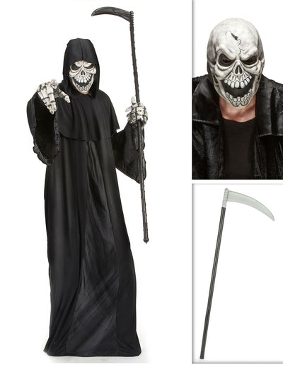 Pack déguisement faucheuse avec faux et masque Halloween