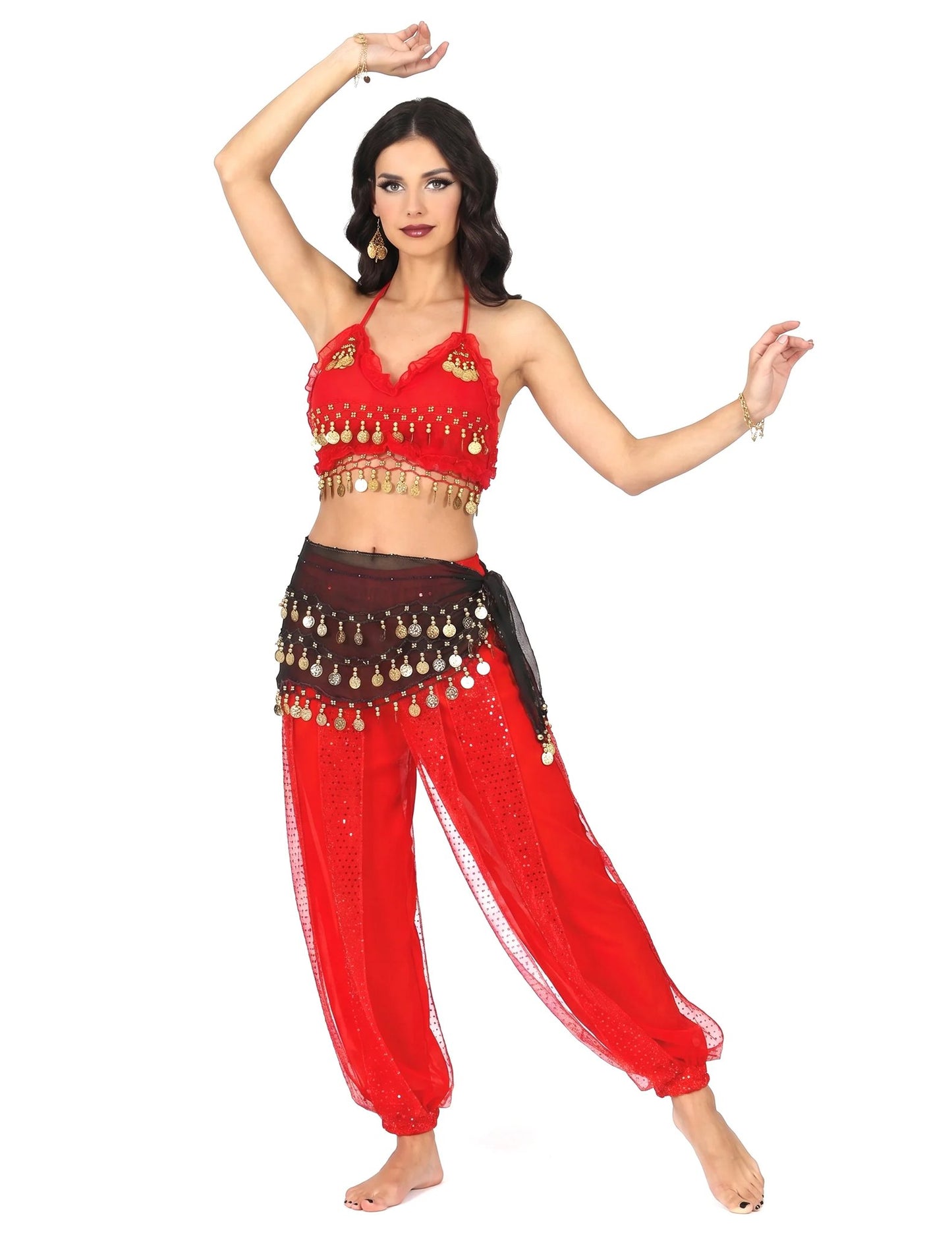 Déguisement complet danseuse orientale rouge et noir femme