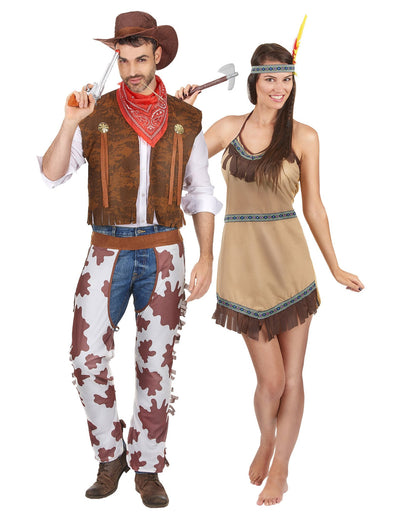 Déguisement de couple cowboy et indienne adulte
